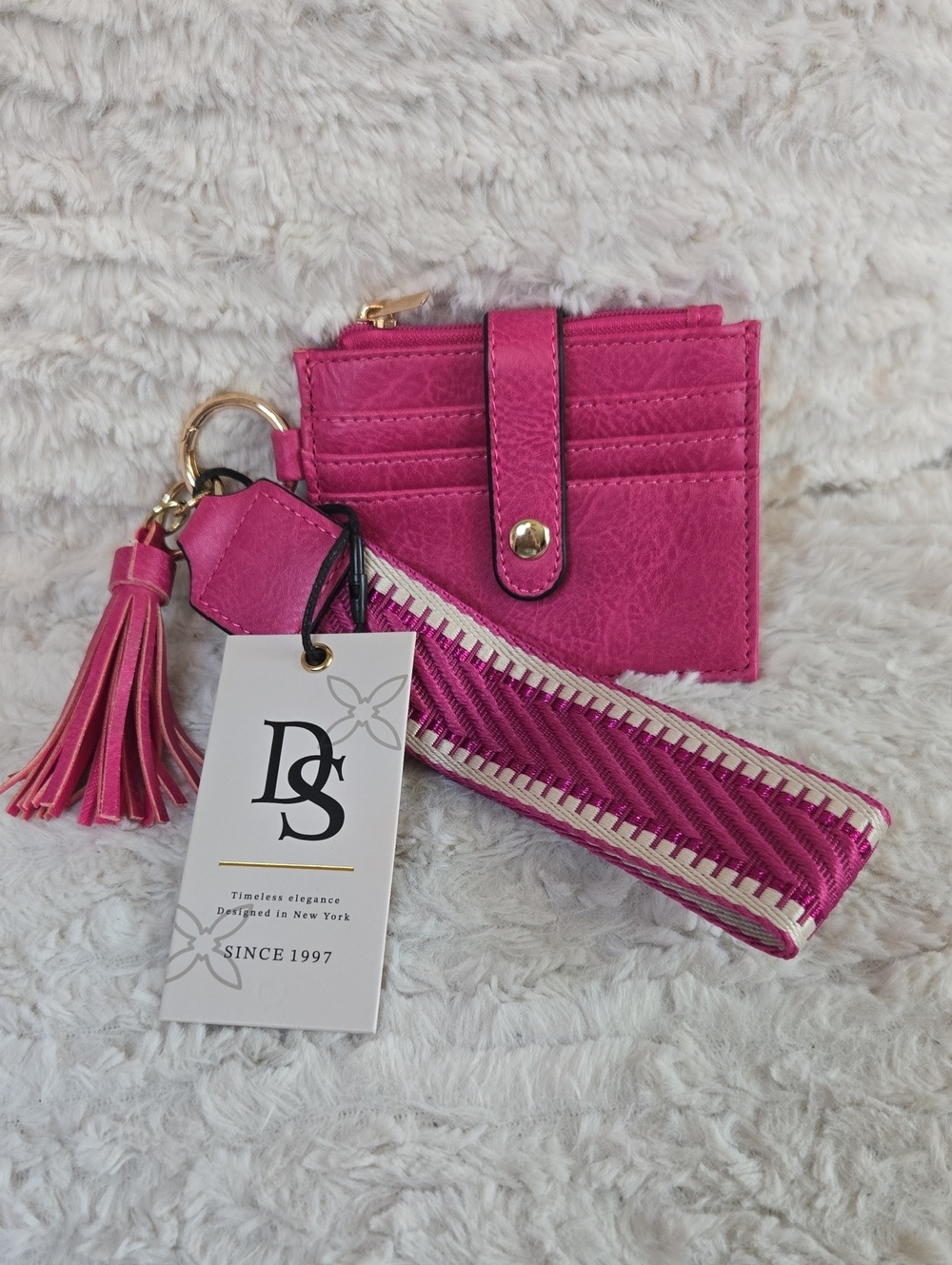 Women’s Hot Pink Tassel Card Holder with Matching Strap